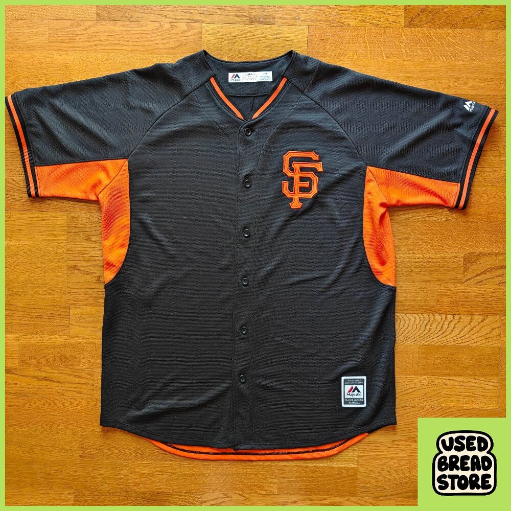 San Francisco Giants Jersey Men's L Button Up Baseball Black Orange Majestic